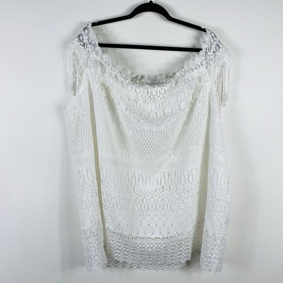 Roaman's Plus Size 26 Off The Shoulder Lace Blouse Top White - Picture 1 of 5